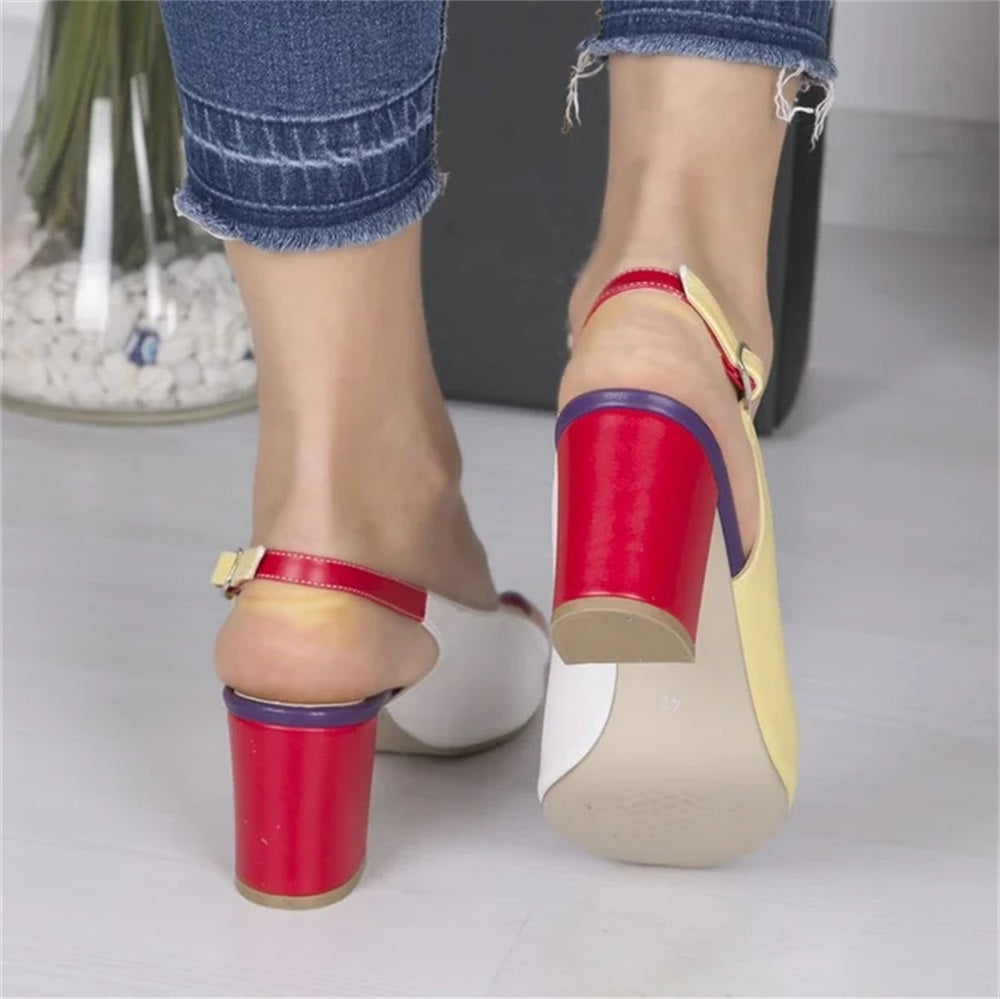 Color-blocking And Colorblocking Bright And Beautiful Highheeled Sandals
