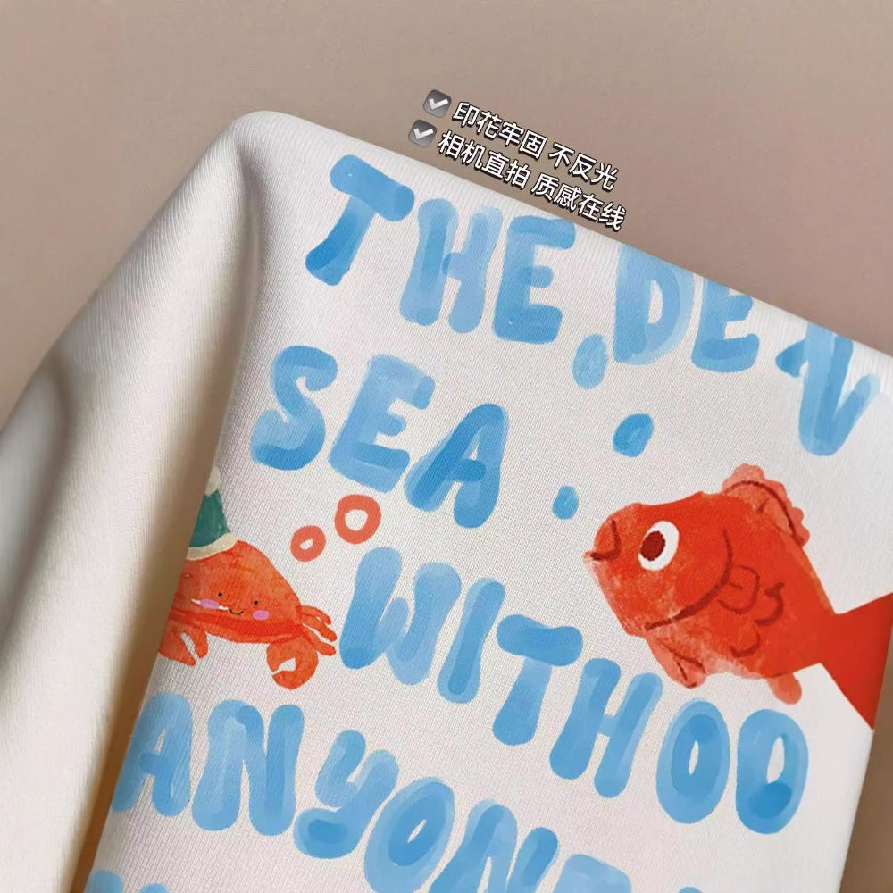 Cute Goldfish Printed Short Sleeve White Cotton T-shirt