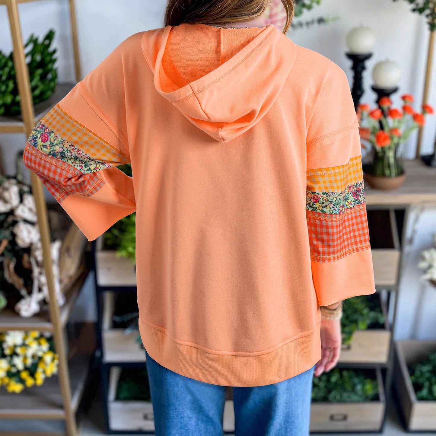 Retro Plaid Hooded Women's Contrast Color Sweatshirt