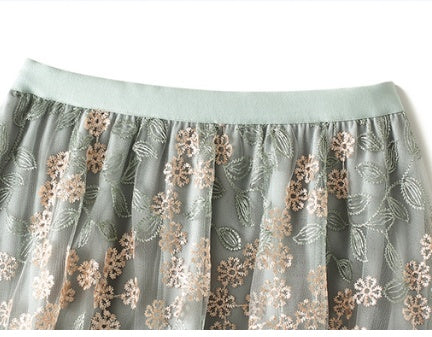 High Waisted Slim Mid Length Westernized Drape Yarn A-line Skirt