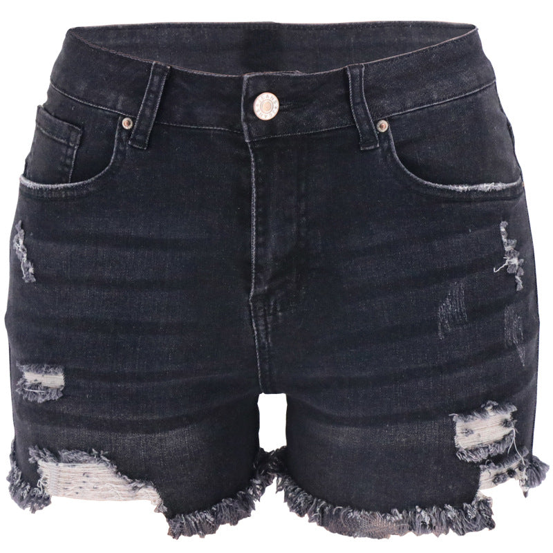 Four-color Ripped High Waist Women's Denim Shorts