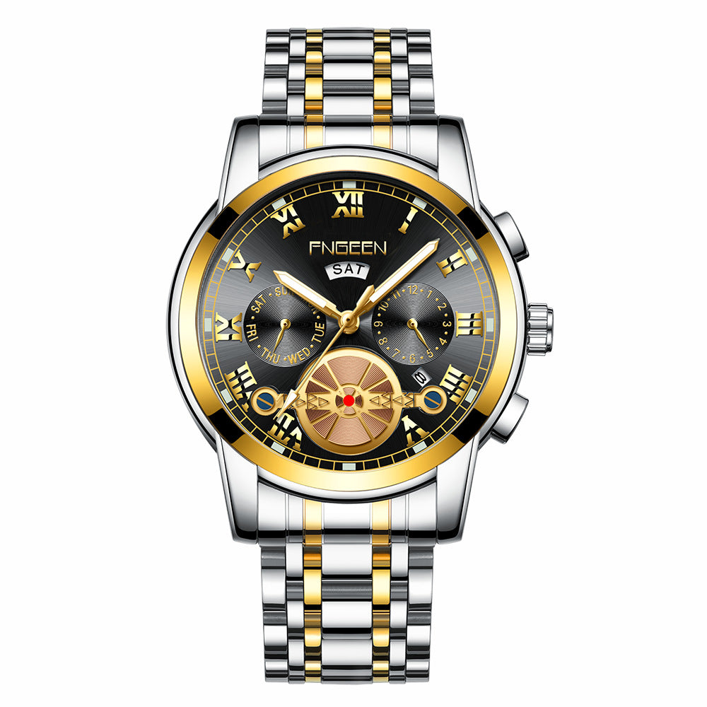 Fashion Tourbillon Watch Quartz Steel Band Multifunction