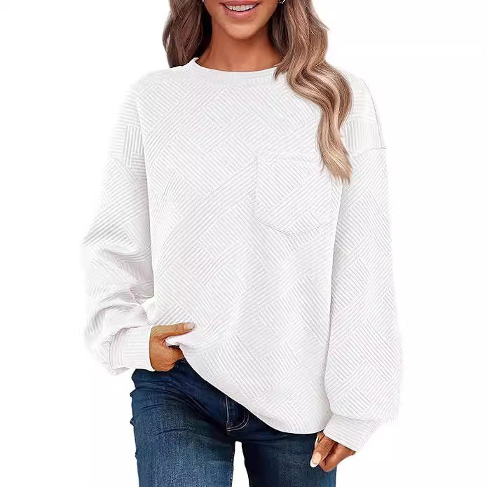 Women's Long-sleeved Drop-shoulder Round Neck Sweater Texture