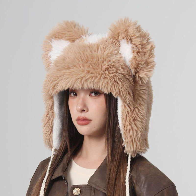 Cute Fur Ball Bucket Hat Women's Winter Plush Warm