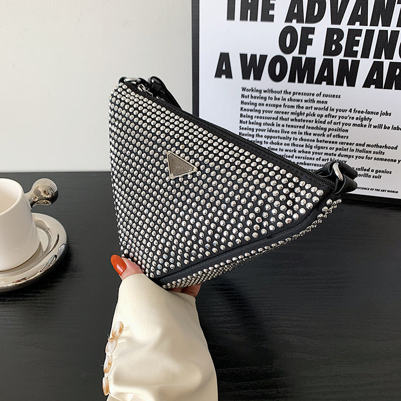 Dame ny mode tekstur fuld diamant one-shoulder skråtaske