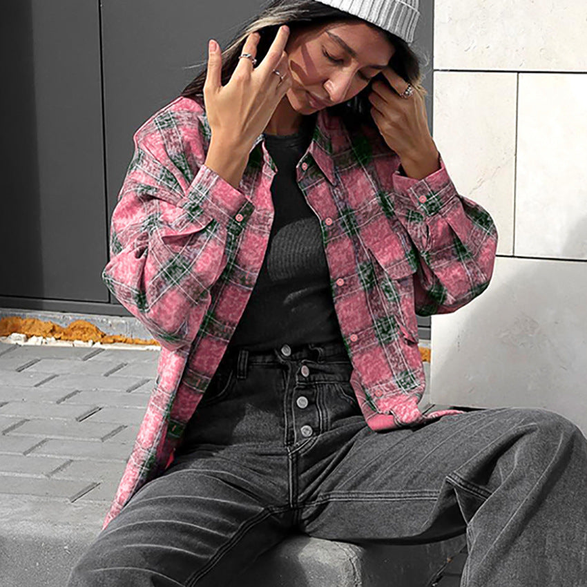 American Street Trendy Berry Plaid Shirt