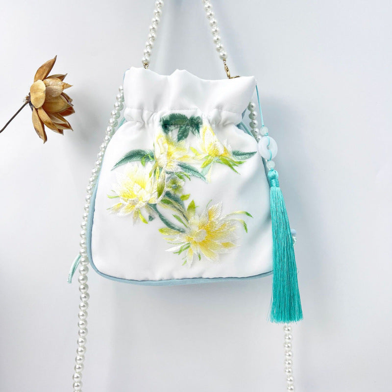 Women's Creative Printing Suzhou Embroidery Pearl Chain Handbag