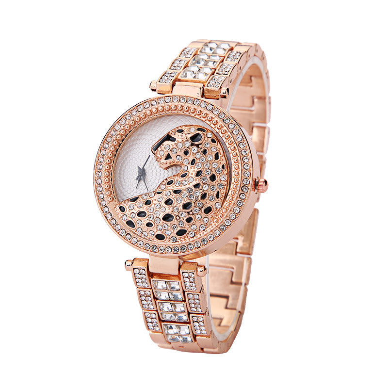 Damers tredimensionelle ur med diamant-leopardprint