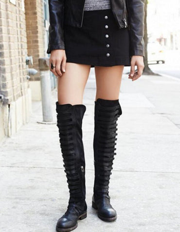 Frosted Color Matching Side Zipper Low Square Heel Women's Plus Size Boots