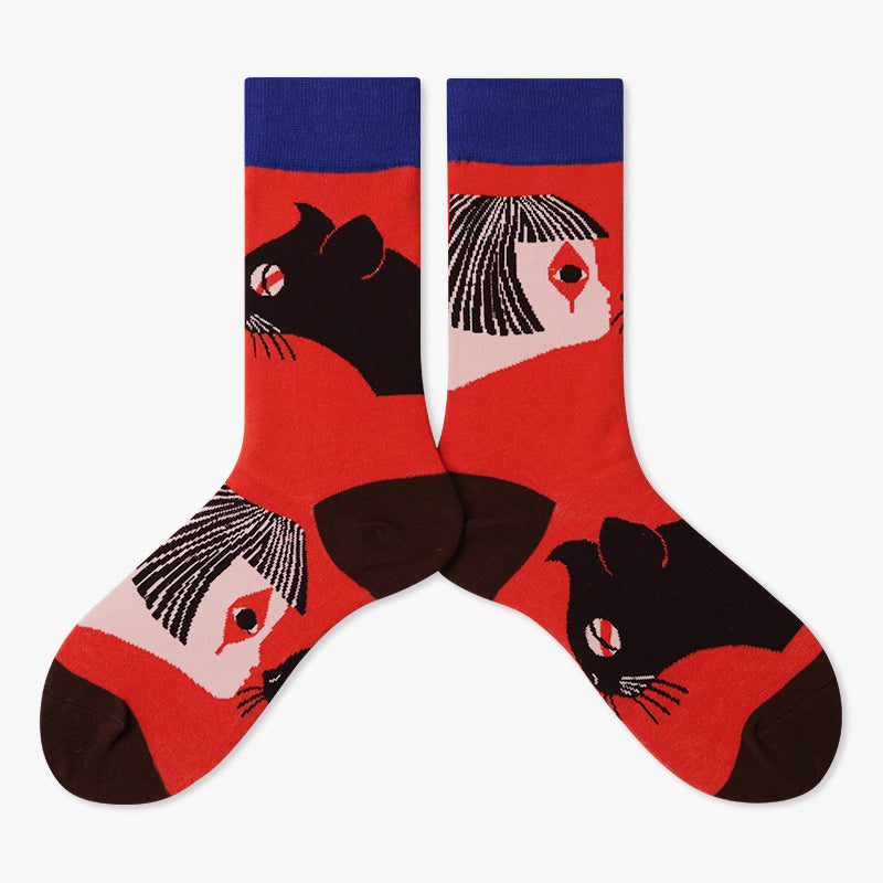 Cute Cotton Socks Women's Mid-tube Color Anime Wild Retro