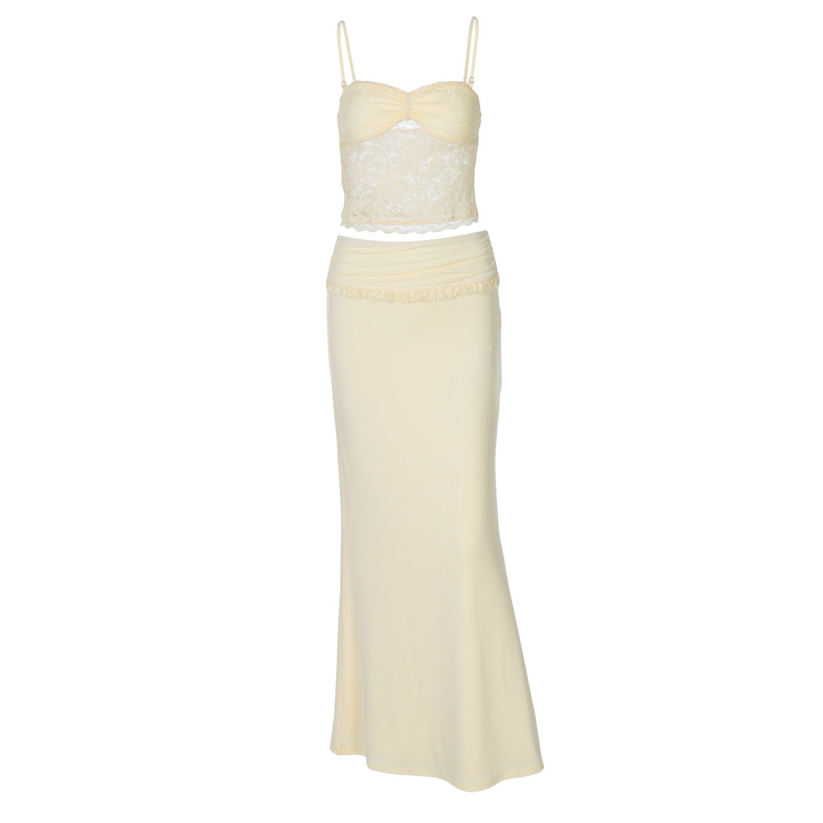 Lace Sheer Tube Top And Figure-hugging Skirt Set