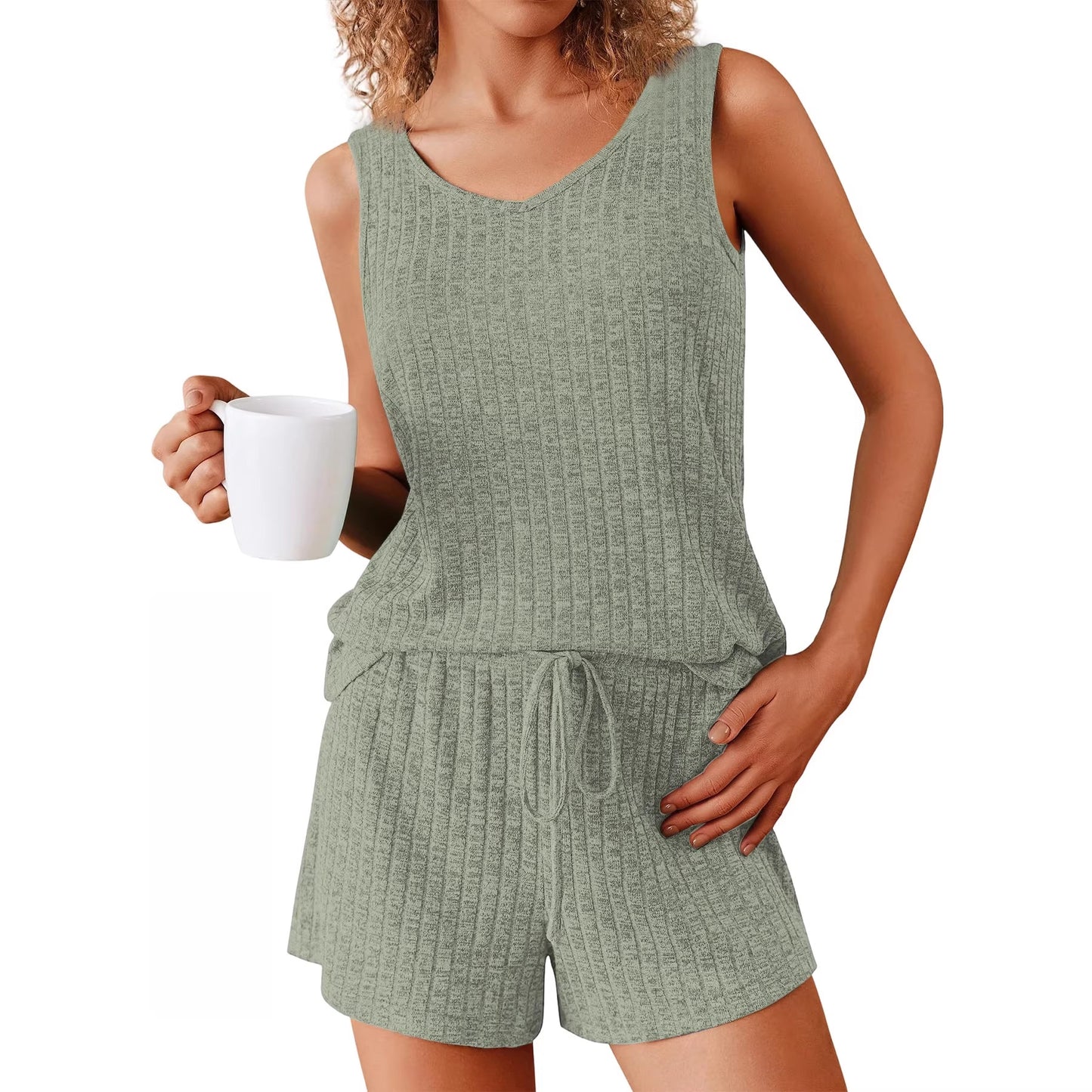 Summer New Solid Color Tank Top And Shorts Casual Fashion
