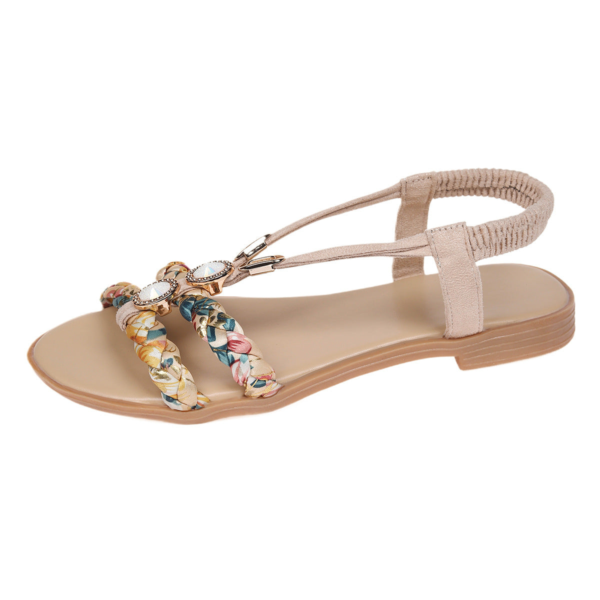 Round Head Woven Fashion Outdoor Sandals Flat Bottom Plus Size