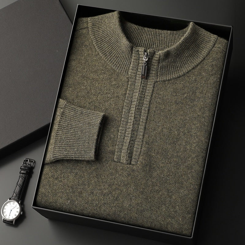 Men's Half-high Collar Loose Half Zipper Solid Color Pullover Sweater