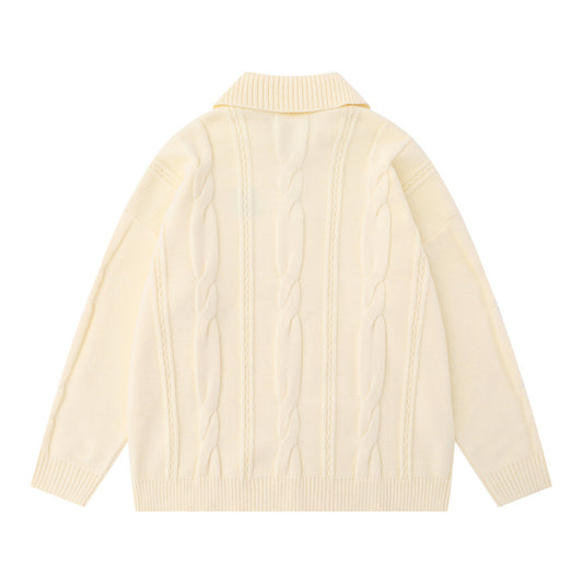 Simple Embroidered Lapel Sweater For Men