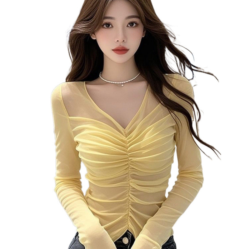 Short Top With A Multi Layered Ruffled Mesh Design Shirt