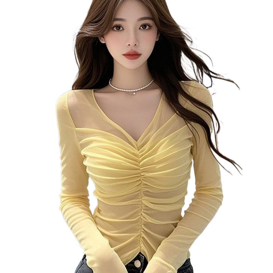 Short Top With A Multi Layered Ruffled Mesh Design Shirt