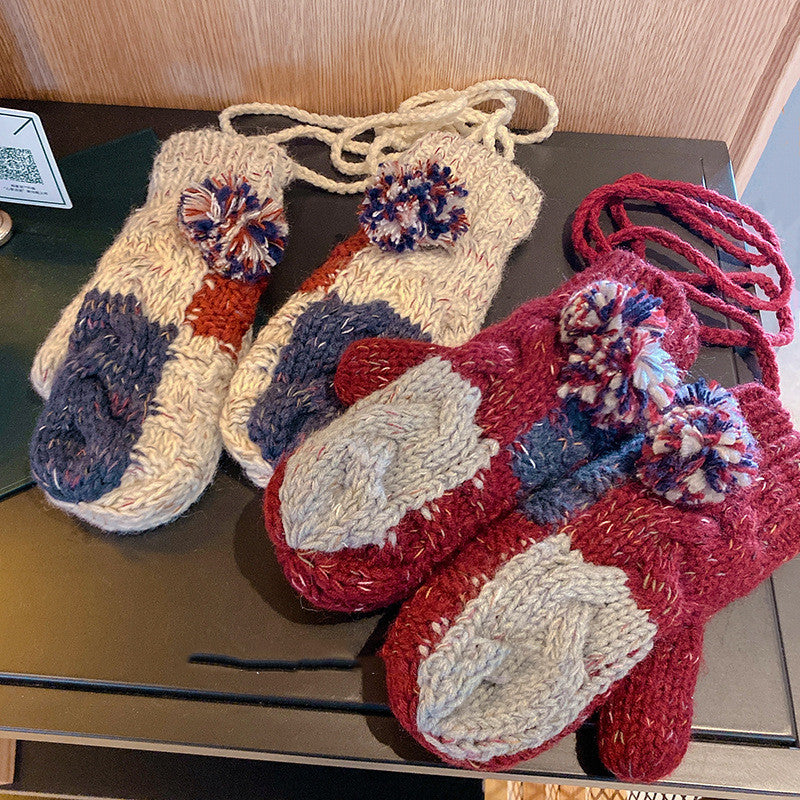 Koreansk version Tykke Fleece Varme Og Kuldesikre Strikkede Uldvanter