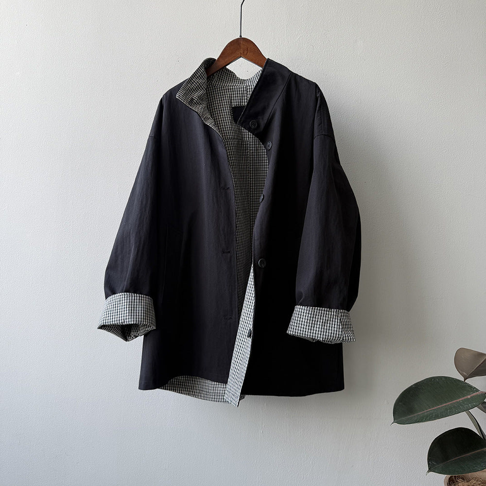 Women's Stand Collar Windbreaker With Both Sides