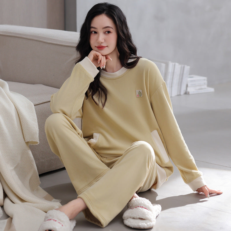 Womens Solid-Color Casual Plus-Size Loose Pajama Set