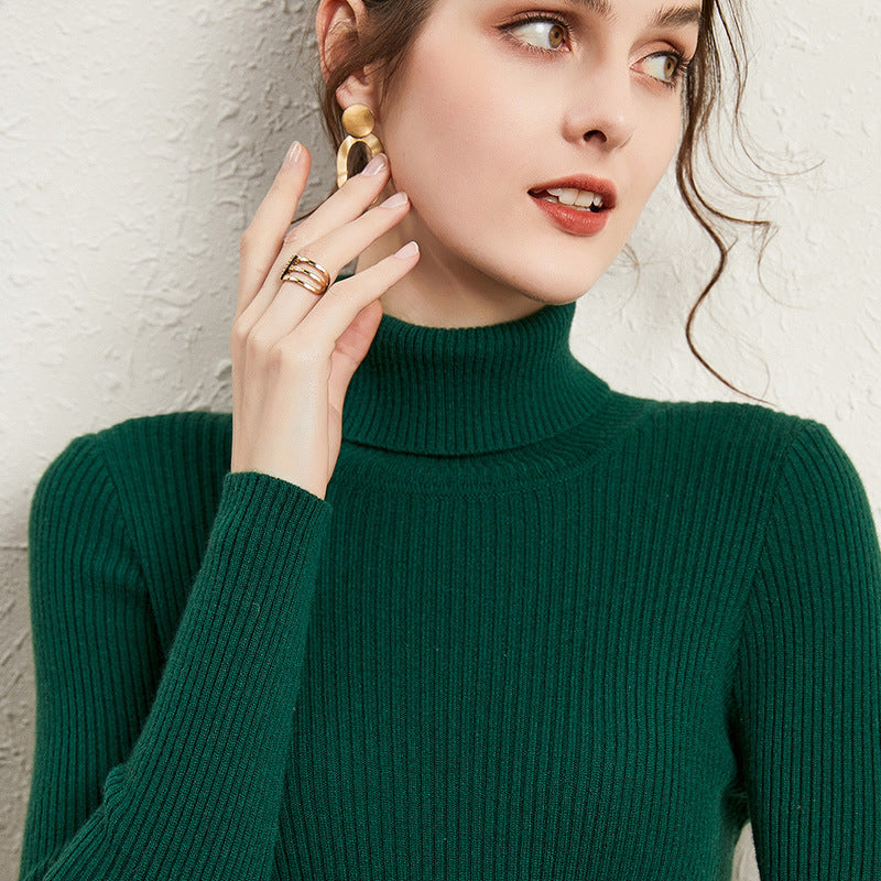 Kvinder Rullekrave Sweater Slim-fit Revers Fortykket Strikket Undertrøje