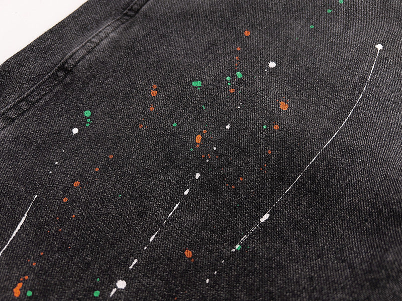Stretch Jeans Straight Leg Artificial Ink Splash