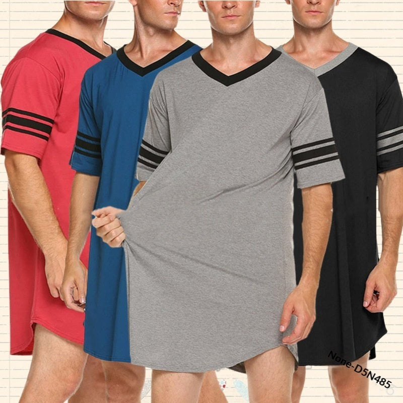 Stylish Color-Block V-Neck Long Casual Irregular Womens T-Shirt For Home Wear