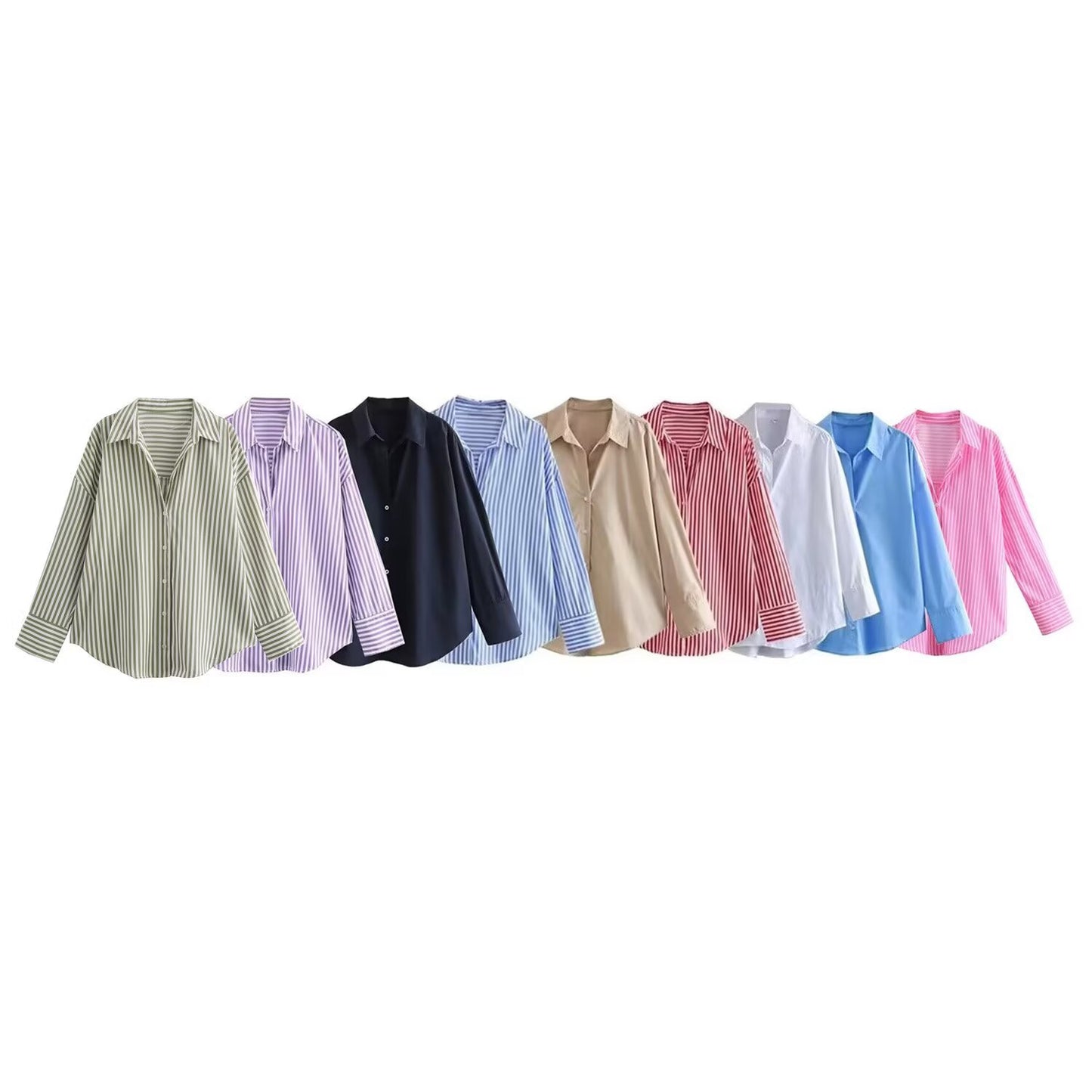 Women's Lapel Collar Multi-Color Long-Sleeve Single-Breasted Shirt