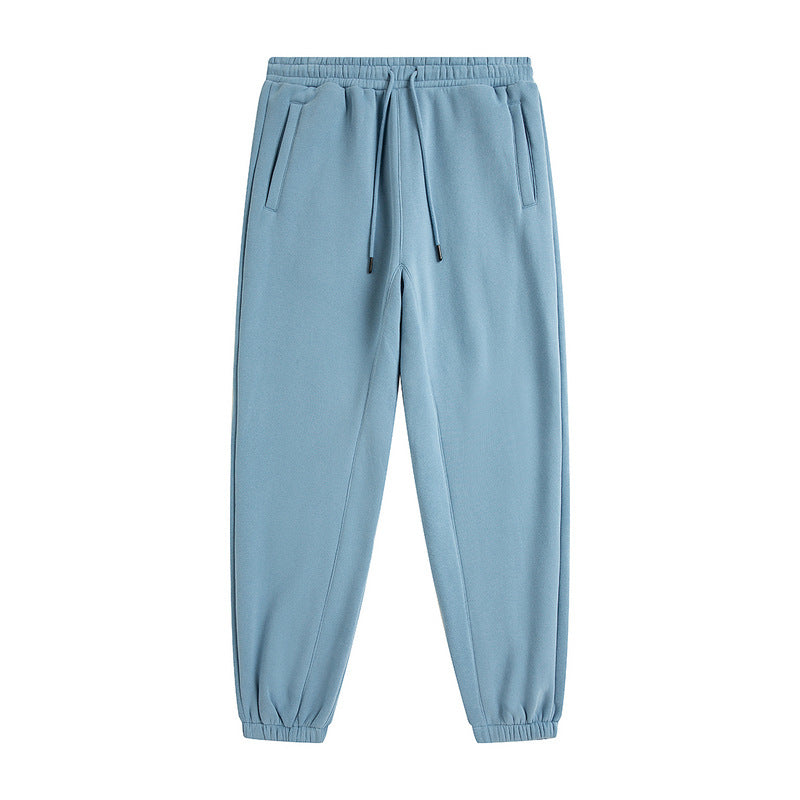 Plus Fleece Clean Color Pinched Foot Drawstring Sweatpants
