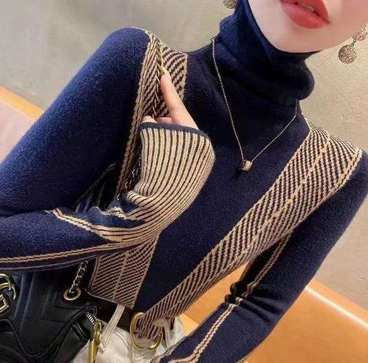 Striped Turtleneck Sweater For Women Autumn And Winter