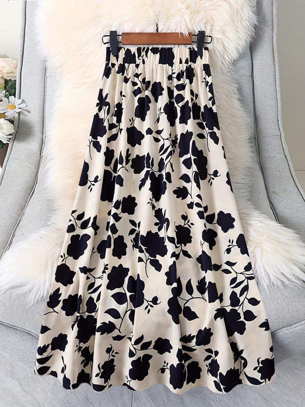 Micro-transparent Elastic Waist Printing Long Skirt Commuter's All-matching