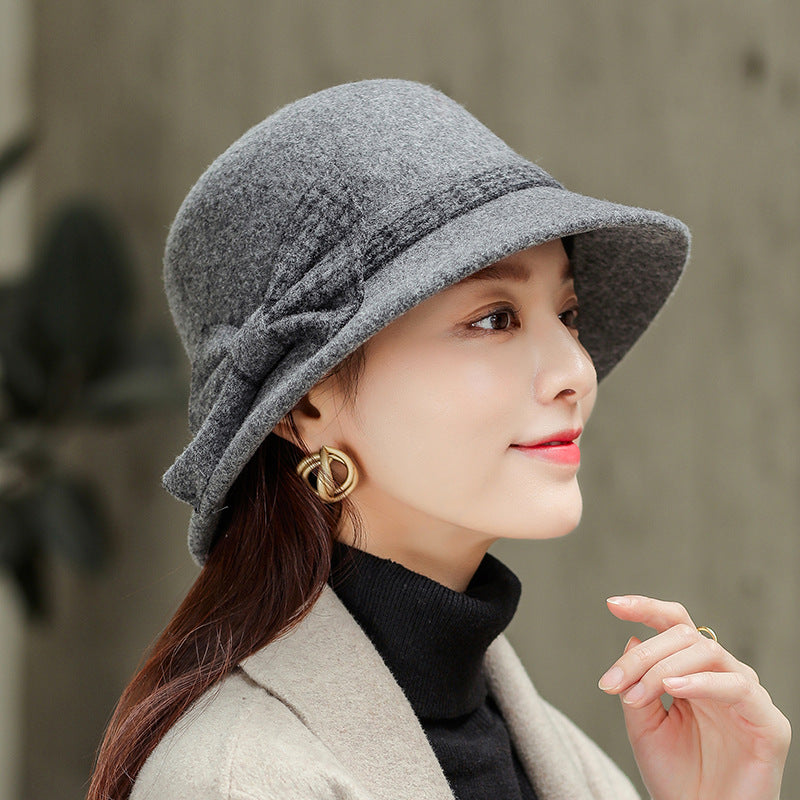 Ladies Fashion Bow Knot Wool Pot Hat