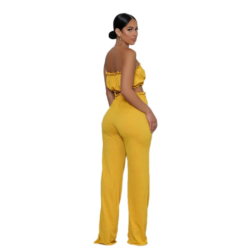 European And American Solid Color Casual Tube Top And Pants Women's Two-piece Set