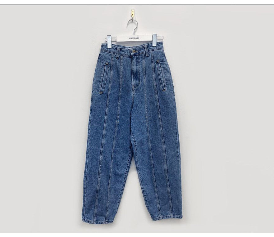 Letter Small Label Stitching Line Retro Straight High-rise Jeans