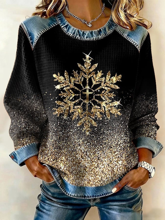 Retro Loose-fitting Pullover With A Printed Crew Neck