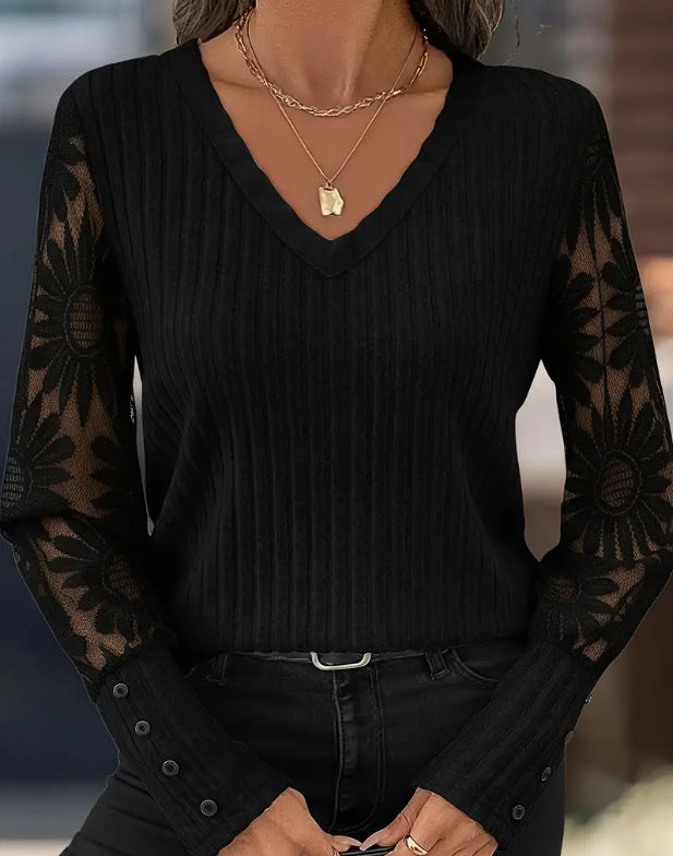 V-neck Pullover Loose-fitting Long Sleeves Sweater