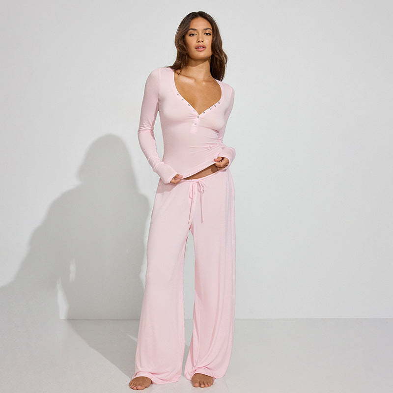 Snap Top Drawstring Trousers Suit