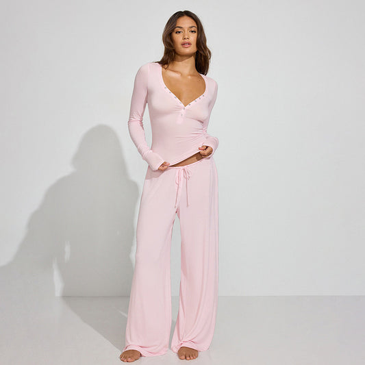 Snap Top Drawstring Trousers Suit