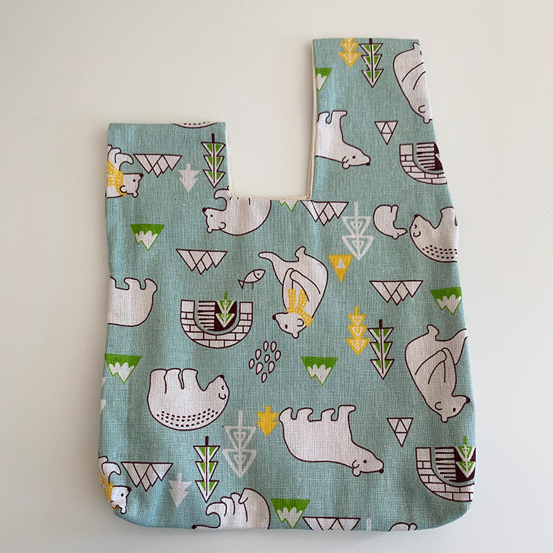 Japanese Style Multi-color Printed Linen Wrist Bag