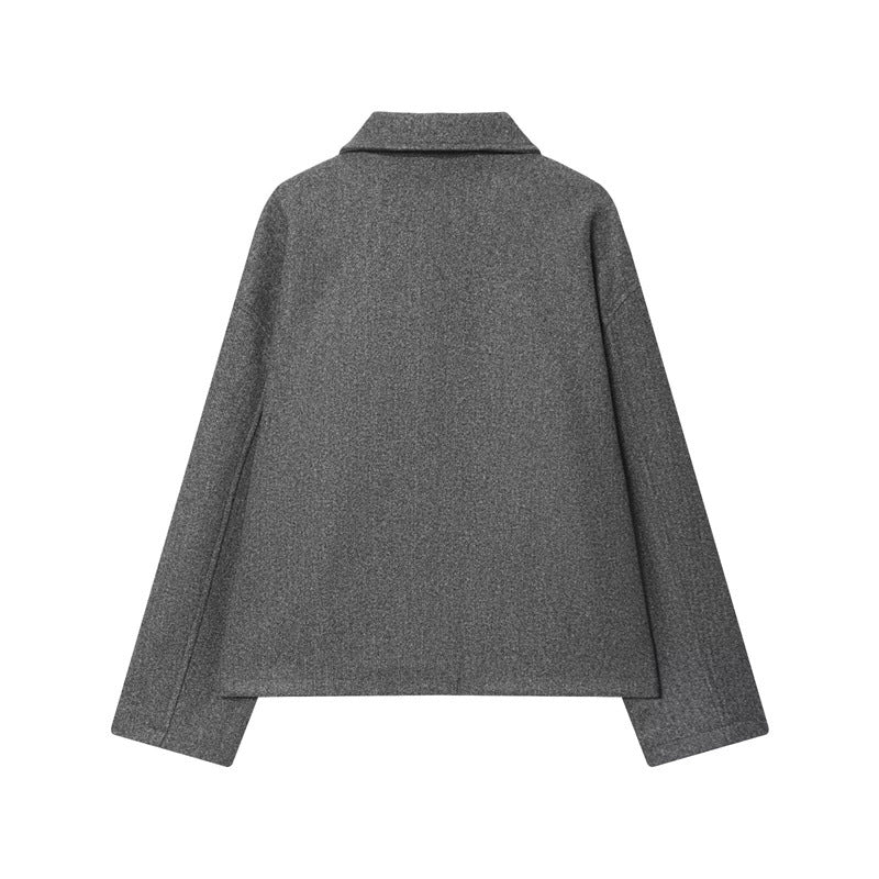 Collar casual versatile jacket with zipper and woolen coat