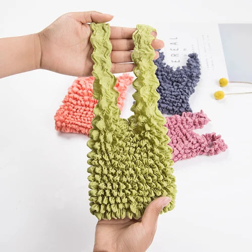New Magic Expansion Fold Pleated Flexible Stretch Mini Bag Large Capacity Bubble Elastic Paddy Portable Shopping Handbag Tote