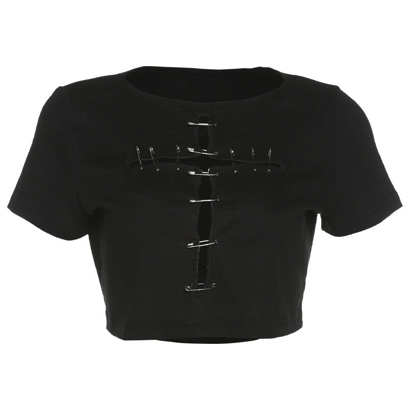 Dame Slim Cropped Navle Mode Rund Hals Hult T-shirt Dame