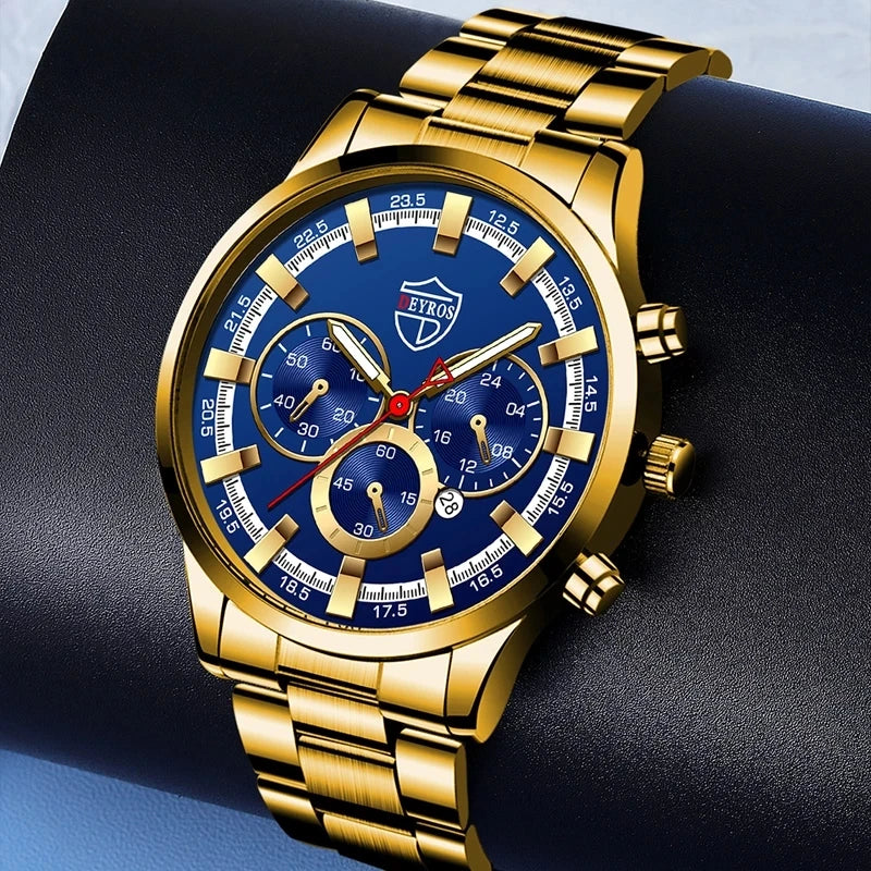 Luxury Men's Stainless Steel Quartz Wristwatch with Calendar and Luminous Hands