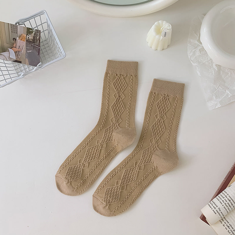 Women's Mid-calf Vintage Solid Colour Stacked Socks