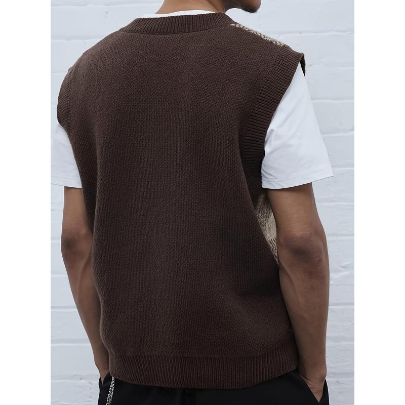 Men's Casual Collar Knitted Vest Geometric Pattern Sleeveless