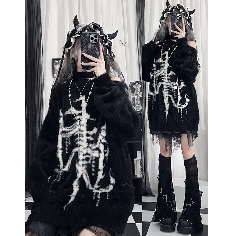 Autumn And Winter New Dark Off-the-shoulder Diagonal Collar Loose Top