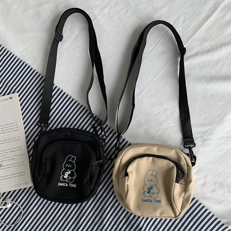 Cute Women's New Ins Harajuku Versatile Cartoon Canvas Crossbody Bag
