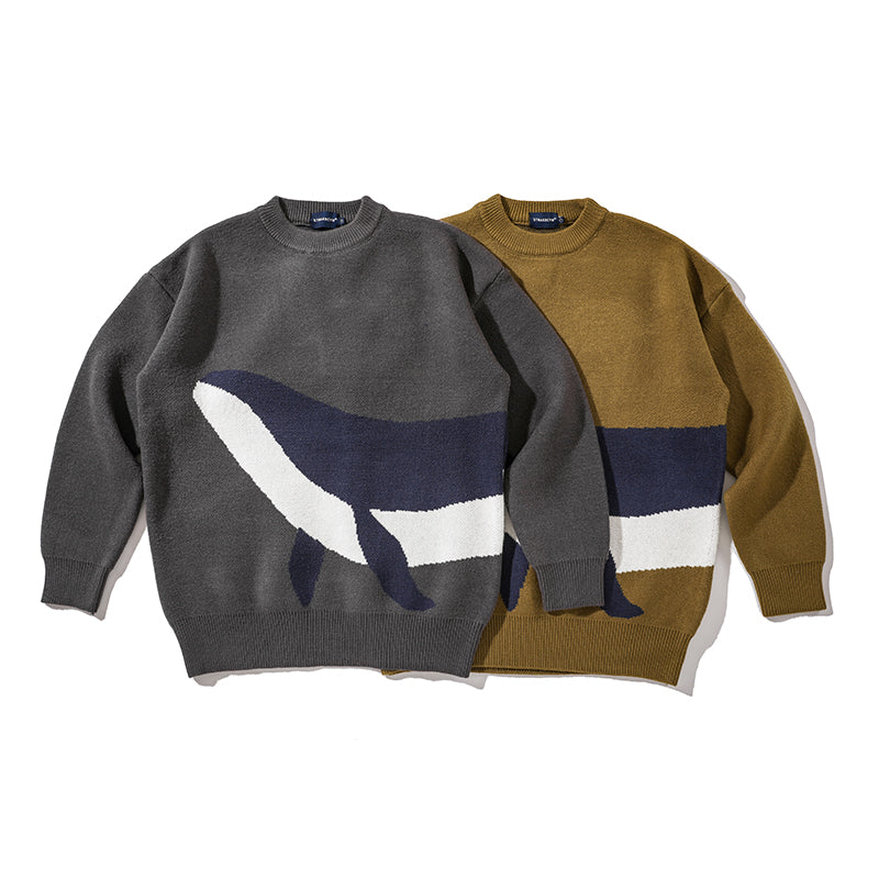 Japanese Vintage Whale Round Neck Sweater For Men