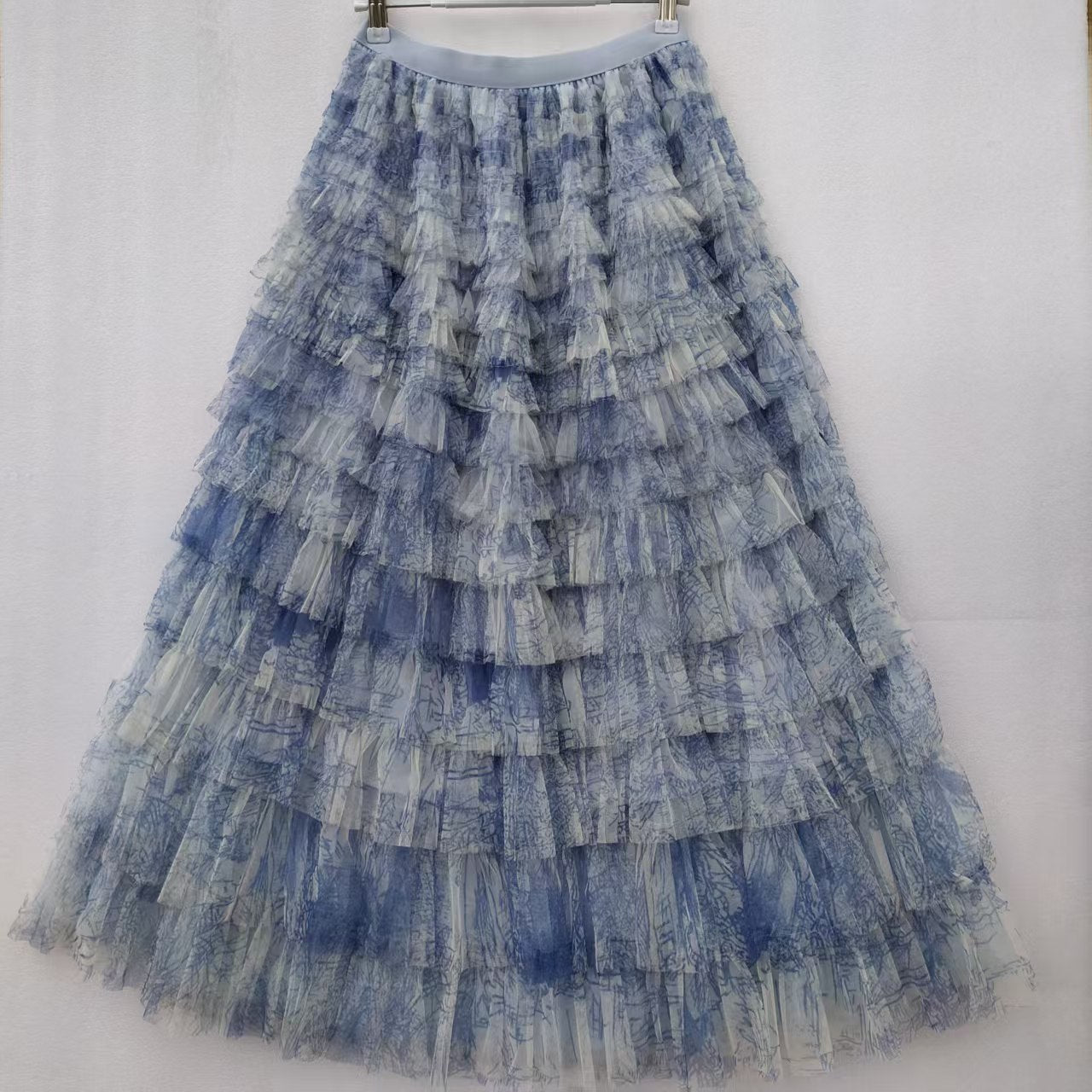 Plus-size Women's Mid-length Tie-dye Ink Print Mesh Skirt
