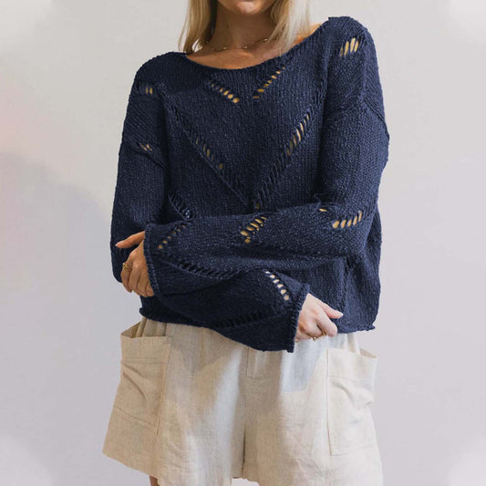 Solid Color Idle Style Hollow-out Thin Sweater Sweater For Women